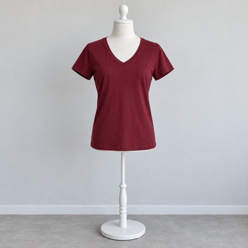 burgundy V-neck T-shirt, Mannequin photo before