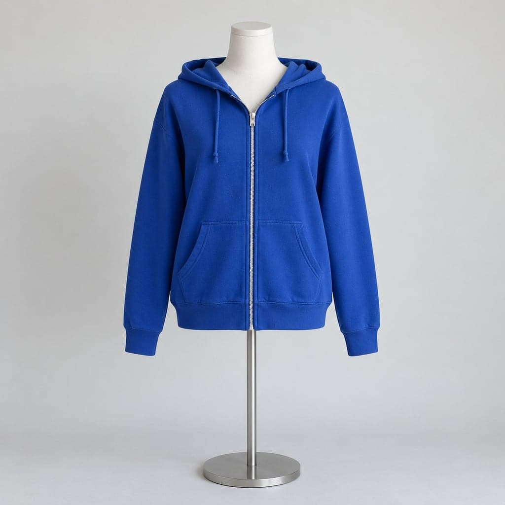 cobalt blue zip hoodie, Mannequin photo before