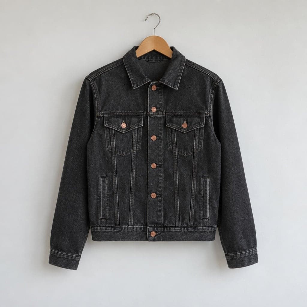 black denim jacket, Hanger photo before