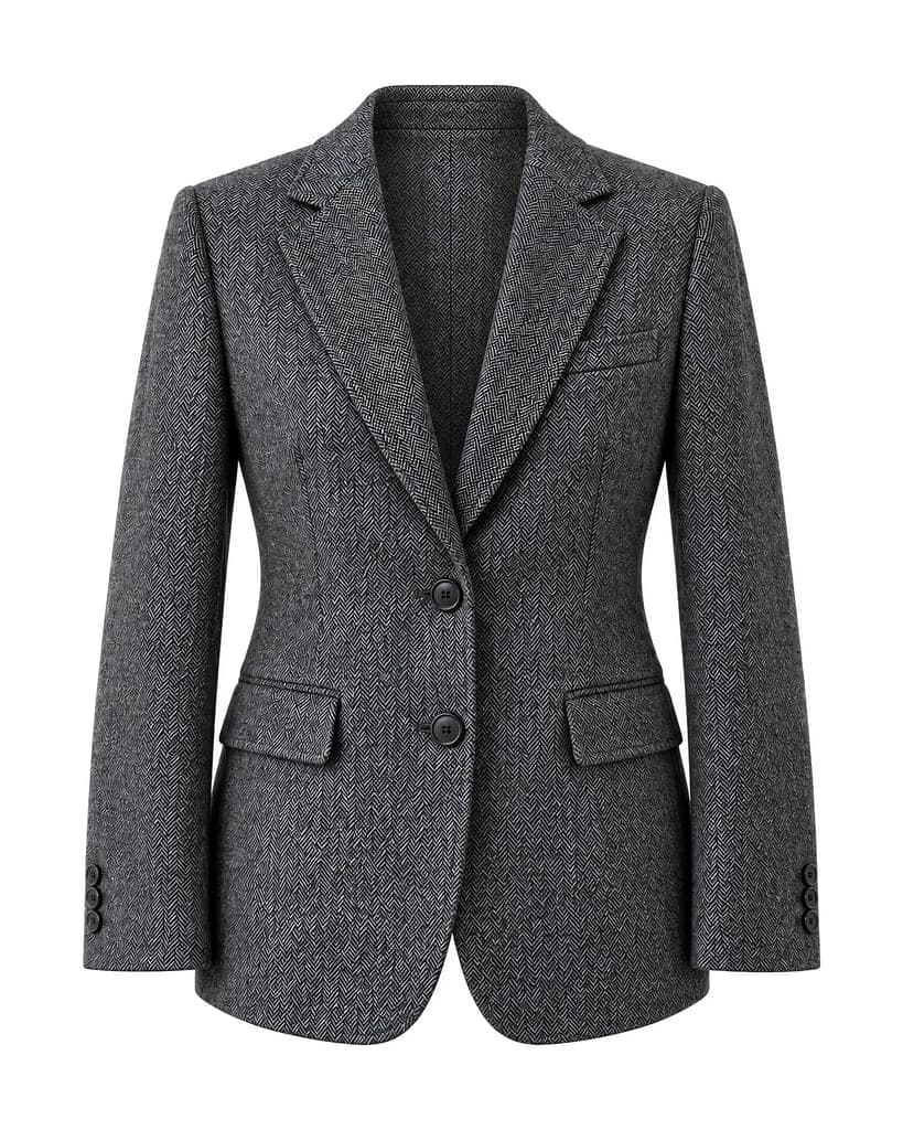 Ghost mannequin result of the same Charcoal herringbone blazer
