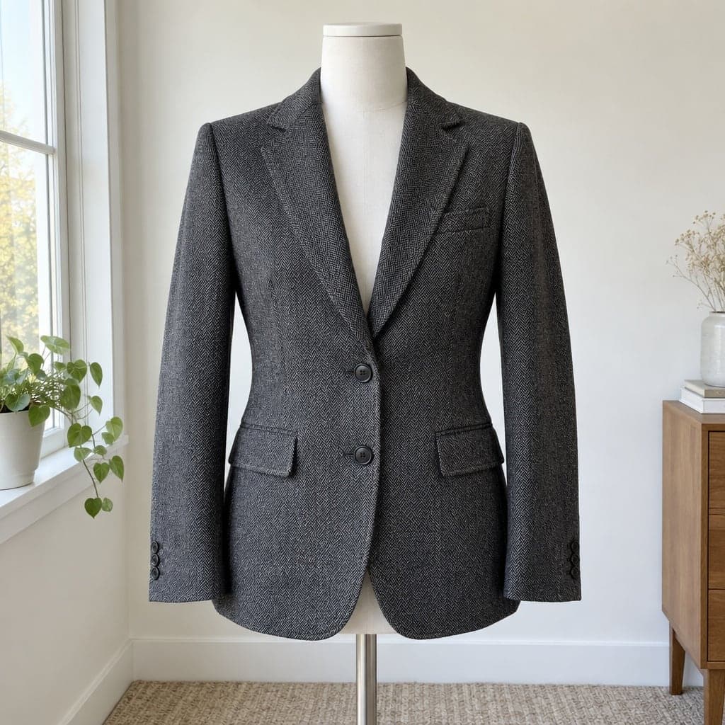 Charcoal herringbone blazer, Mannequin photo before
