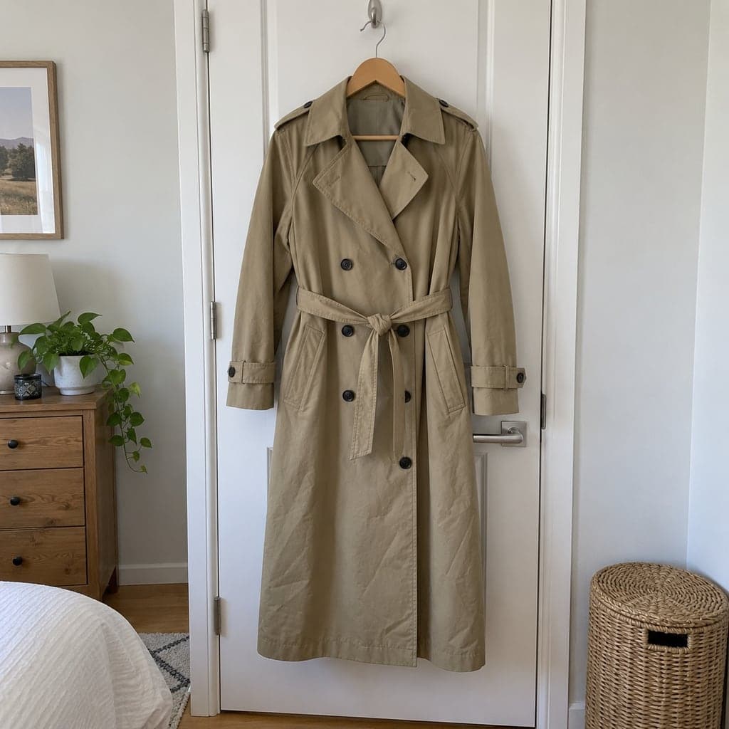 Khaki trench coat, Hanger photo before