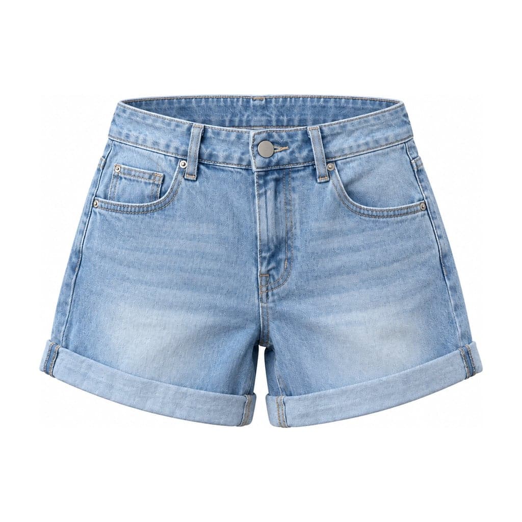 Ghost mannequin result of the same Light-blue denim shorts