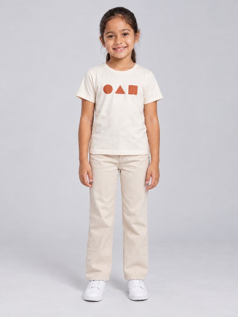 Printed T-shirt on a 7-year-old AI model