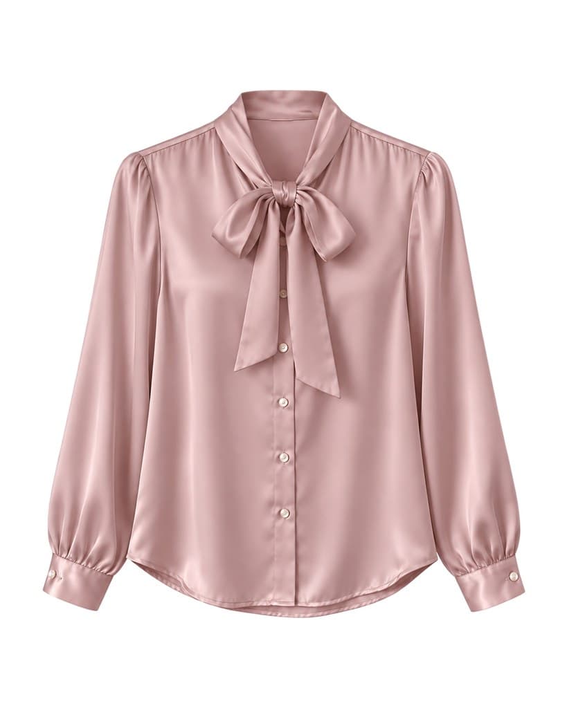 Blusa de seda com laço trocada de champanhe para rosa antigo
